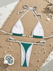 Swim Vcay Women's Bikini Set With Wrap-Around Halter Strap For Beach Vacation, Cheeky Cut Summer - Green - View 2