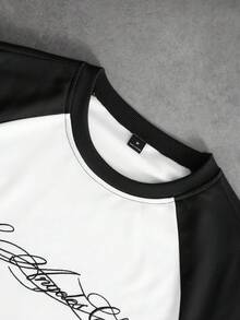 PAVTROS Men's Colorblock Raglan Sleeve Letter Embroidered Oversized T-Shirt And Shorts Set,Black And White,Summer,Streetwear,City Break,Casual Soft Outfits - Black and White - View 3