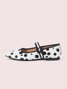 CUCCOO DOLLMOD Women's Shoes Vintage White Polka Dot Square Mary Jane Ballet Flats With Adjustable Buckle Straps For Work, Office, Leisure And Daily Wear - Black and White - View 3