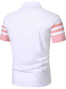 Manfinity Homme 男士條紋圖案時尚休閒 Polo 衫，儀式場合適用 - 彩色 - 查看 2