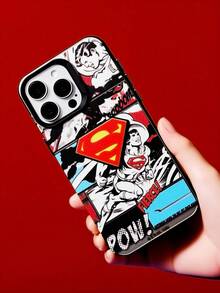 SUPERMAN X SHEIN Casing Ponsel Su Per Man Vitality Warna Perak dengan Patch Tiga Dimensi 3D untuk Perlindungan Anti Jatuh 13-17 - MultiWarna - View 2