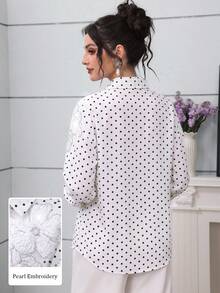 Modelyn 女款3D花卉圖案圓點休閒百搭日常出遊襯衫 - 彩色 - 查看 2