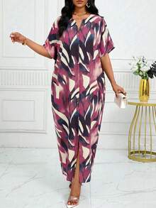 SHEIN Lady 深紫色印花女款長洋裝 度假夏季休閒 - 彩色 - 查看 3