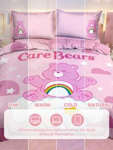 SHEIN X Care Bears 三件套可爱卡通印花被套，磨毛材质，柔软保暖，多种尺寸可选，适用于单人床/双人床/大号床/特大号床 - 粉色 - 查看 9