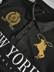 PAVTROS 男士街頭風熱銷3D刺繡圖案精緻小Logo時尚高端戶外音樂節日常出遊好友聚會男友丈夫禮物週年紀念禮POLO衫 - 黑色 - 查看 5