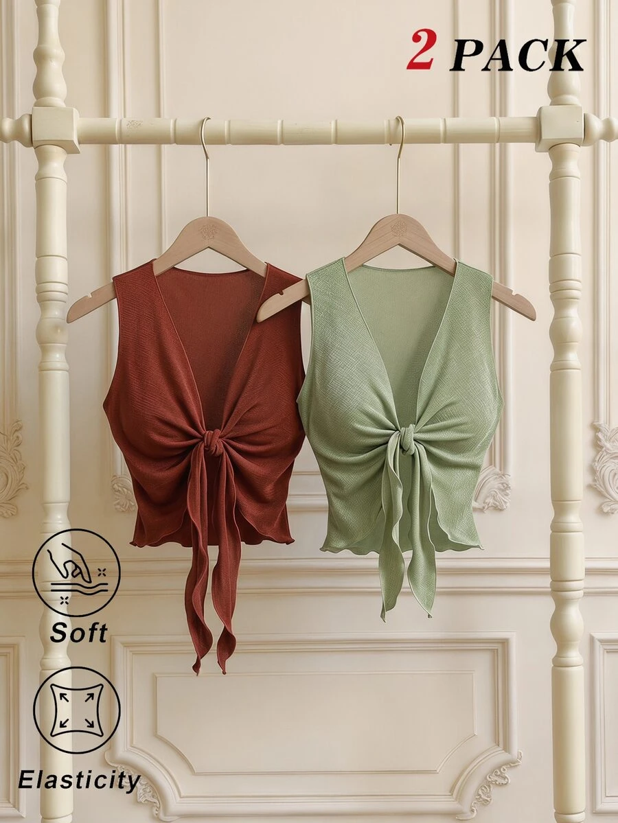 SHEIN MOD 2件組女款背心上衣 & 吊帶背心 - 彩色 - 查看 1