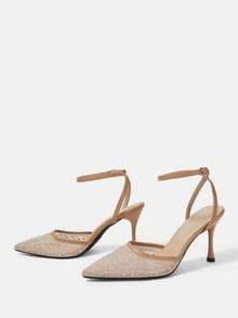 CUCCOO HITCHD 2026 Neue Damen verstellbare Schnalle modische und elegante High-Heels, 9cm spitze Stiletto Schuhe, Aprikose leeres Mesh gepresste Strass Glas dekorative Pyramiden Absatz sexy High-Heels, charmante After-Party Riemen Knöchelriemen Stiletto Mode Schuhe, Büro Damen Outdoor Kleidung, geeignet für Hochzeiten, Abendessen, Partys, Frühlingsferien Ostern Aprikosen - Aprikose 1 - Übersicht 6
