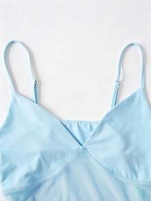 Sundraya Women's Vacation Style Spaghetti Strap Backless Semi-Transparent Top And Skirt 2-Piece Set - Baby Blue - View 4