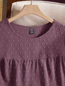 Rusticease Plus Size Women's Solid Color Round Neck Ruffle Short Sleeve Loose Shirt,Boho For Women/Summer Women - Red Violet - View 6