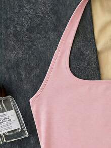 Tween Girls Pink Long Casual Halter Neck Top, Fitted Tank Top Suitable For Summer - White - View 4