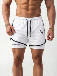 Ironwick Men's Summer Drawstring Waist Contrast Piping 2 In 1 Active Shorts - White - View 5