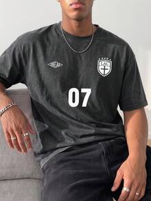 Manfinity Gritte Field Men's Summer Numeric Print Round Neck Short Sleeve Sports T-Shirt - Dark Grey - View 6