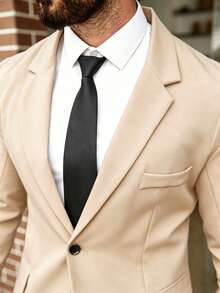 Manfinity Mode Men's Plus Size Solid Color Lapel Collar Long Sleeve Blazer And Pants Suit Set, Formal - Khaki - View 5