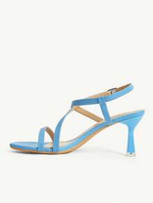 CUCCOO CHICEST French Gentle Blue Stiletto Sandals, Cross-Strap Square Toe Design, Summer Versatile Outer Wear Shoes - Blue - View 12