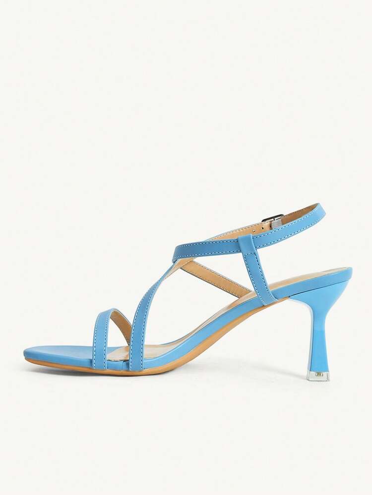CUCCOO CHICEST French Gentle Blue Stiletto Sandals, Cross-Strap Square Toe Design, Summer Versatile Outer Wear Shoes