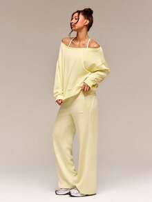 GLOWMODE Modal Soft Oversized Off-Shoulder Sweatshirt Daily Casual  Spring Summer - French Vanilla - View 7