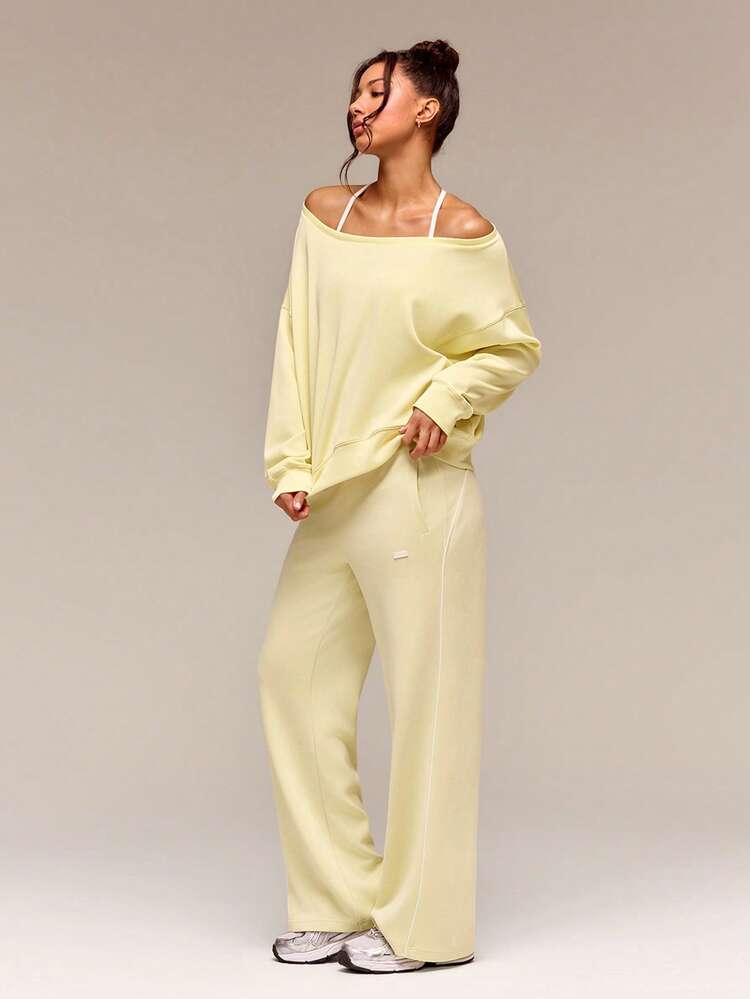 GLOWMODE Modal Soft Oversized Off-Shoulder Sweatshirt Daily Casual  Spring Summer - French Vanilla - View 7