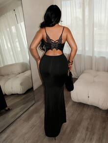 SHEIN SXY Nuevo vestido sexy negro con espalda descubierta y diseño de mariposa para mujer - Negro - Ver 4