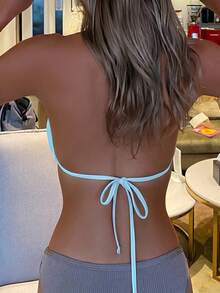 Swim Chiccia Top de bikini de unicolor para vacaciones en la playa - Azul - Ver 7