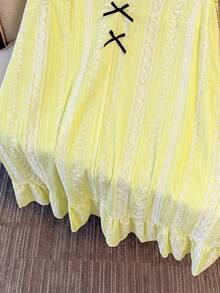 GlowEve CURVE Women's V-Neck Ruffle Sleeve Bow Decor Textured Print Comfortable Casual Sexy Summer Plus Size Dress Vacation Formal Yellow - Pale Yellow - View 4
