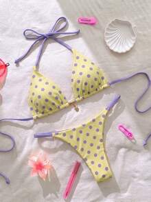 Elavelle Springbreak 女款海灘裝夏季套裝 素色細肩帶性感比基尼套裝 - 彩色 - 查看 4
