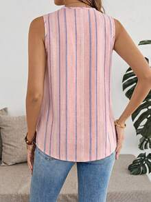 EMERY ROSE Striped Plus Size V-Neck Sleeveless Shirt Suitable For Summer - Multicolor - View 2