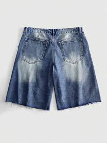 ROMWE MEN Pantalones cortos de mezclilla holgados para hombre con patrón de bordado de cruz de diamantes brillantes - Azul - Ver 3