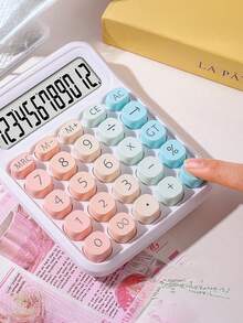 1pc Dopamine Rainbow Candy Print Calculator, 12-Digit Large Display, Cute Gradient Color Retro Design Student & Office Cashier Use,School Supplies,Back To School - Single Piece - View 5