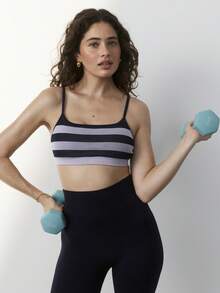 Aralina Leisurewear Active Women's Seamless Ribbed Wide Stripe Crop Gym Workout Pilates Yoga Top - Multicolor - View 6