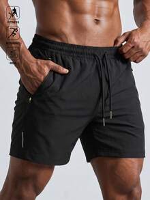 GymBeat Men's Drawstring Waist Daily Fitness Sports Shorts, Gym, Holiday - Black - View 4