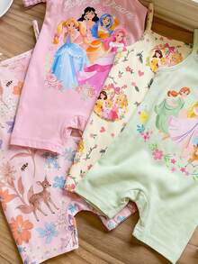 SHEIN LMoss Kids [隨機4件發1件]女嬰公主花卉印花連身短褲可愛日常穿搭 - 彩色 - 查看 12