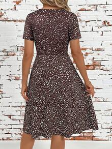 SHEIN Clasi Women's Ditsy Floral Midi Vacation Dress Vacation White Floral Summer Boho - Brown - View 2
