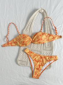 Swim Mod 夏季海灘魚紋細肩帶抹胸上衣與低腰長褲兩件式度假套裝 - 彩色 - 查看 4