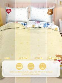 SHEIN X Care Bears 三件套动物卡通印花被套，光滑面料，柔软保暖，蓝色被套，双面图案，多种尺寸可选，适用于单人床/双人床/特大床，精美礼品。 - 黃色 - 查看 10
