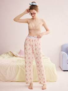 Nora Wilde Quần mặc nhà nữ dễ thương, quần dài pijama dáng rộng, 1 chiếc - Hồng - Xem 5