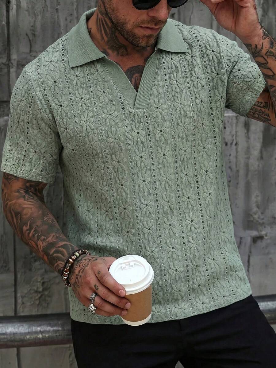 Manfinity CasualCool Men's Short Sleeve Knit Polo Shirt, Casual Vacation Style - Green - View 1