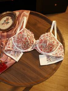 Divavoom 1pc Plus Size Lace Underwire Bustier - Red and White - View 4