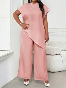 SHEIN Lady 四季兩件式女裝套裝 秋季兩件式套裝 休閒優雅女款 白色梭織立領優雅分層女秋季套裝 新款女兩件式套裝 女款休閒大尺碼套裝 - 粉色 - 查看 4