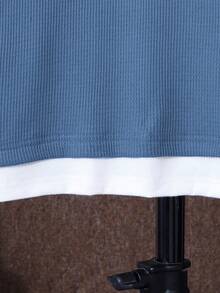 SHEIN Vacaura Setelan Kasual 2 Potong Kaos Lengan Pendek dan Celana Pendek Motif Huruf untuk Anak Laki-Laki Usia Remaja. - Dusty Blue - View 7