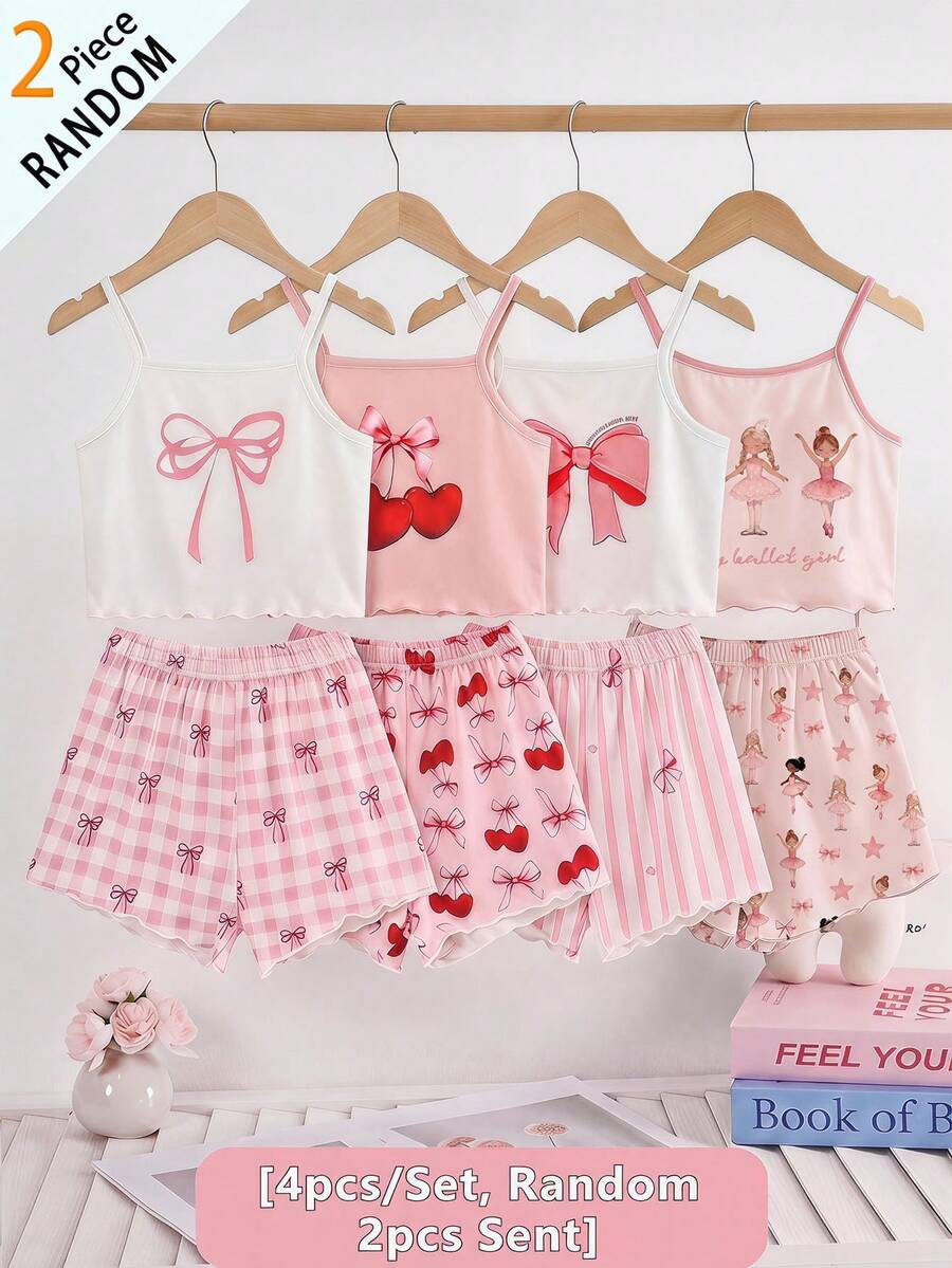 SHEIN 【随机4套,送1套】惊喜盒!!!!30%概率获得2套!!少女针织纯色无袖上衣和印花梭织短裤套装,少女度假休闲夏季穿搭;少女纯色圆领上衣和碎花短裤套装,休闲日常穿搭;少女背心短裤夏季套装,少女度假穿搭;少女碎花短裤套装,少女夏季穿搭;少女夏季短裤套装,青春少女夏季度假穿搭。 - 粉色 - 查看 1