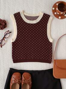 Comfortcana Women's Contrast Color Sleeveless Knit Top - Brown - View 1