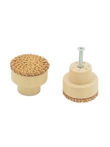 6/12pcs Rattan Dresser Knobs Boho Cabinet Pulls, Dia Wicker Drawer Handles With Screws, Round Furniture Knob For Cupboard Wardrobe Vanity(Natural Color) - natural color - View 3