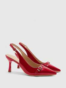 CUCCOO BIZCHIC Sepatu hak tinggi runcing wanita, hak stiletto seksi, serbaguna untuk bepergian, pesta, perjamuan, pakaian kantor, warna merah untuk sepatu musim semi Natal. - Merah - View 4