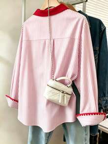 Resyla Women's Contrast Color Long Sleeve Single-Breasted Casual Striped Shirt - Multicolor - View 2