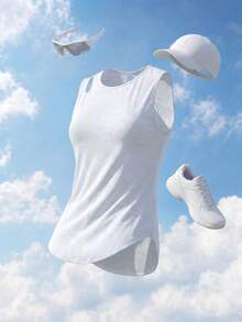Cheerettes Women's Plus Size Solid Color Casual Versatile Daily Wear & Sports T-Shirt - White - View 3