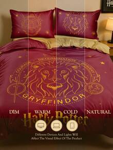 HARRY POTTER X SHEIN 三件套可爱卡通印花被套，光滑面料，柔软保暖，红色被套，多种尺寸可选，适用于单人床/双人床/大号床/特大号床 - 紅色 - 查看 9
