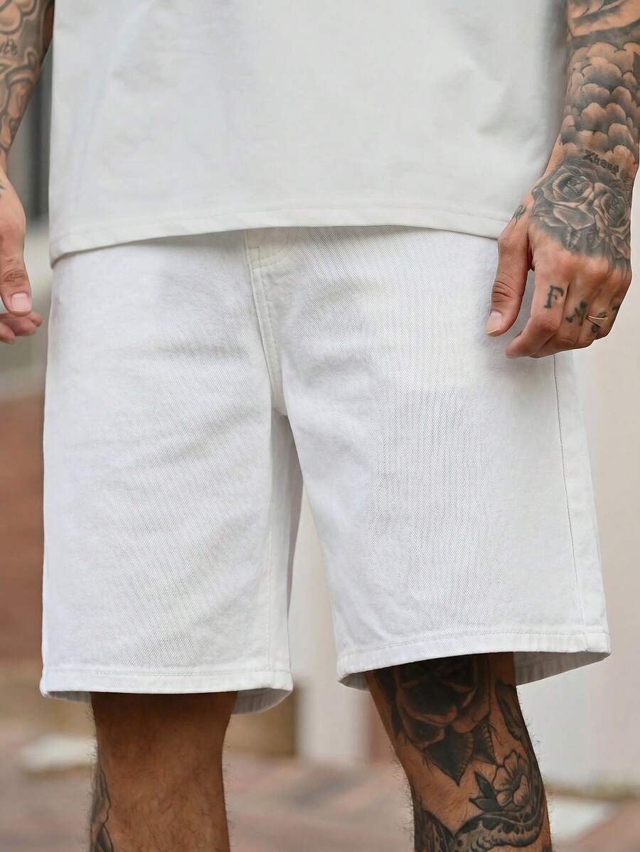 Devon Thys Men's Casual Versatile Solid Color Denim Shorts Jorts - White - View 1