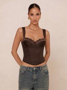 Lumalex Women's Elegant Solid Color Fitted Corset Camisole, Suitable For Beach Vacation, Gathering With Friends, Birthday Party, Dating, Spring And Summer Wear - Coffee Brown - View 10