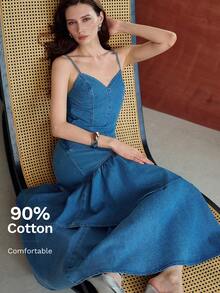 MOTF PREMIUM VESTIDO VAQUERO DE MUJER SIN MANGAS CON VOLANTE EN EL BAJO, PRIMAVERA/VERANO - Azul - Ver 1