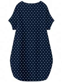 Linhara Robe grande taille pour femmes à col rond, manches courtes, design décontracté et confortable, convient pour le port quotidien et les trajets - Multicolore - Voir 2